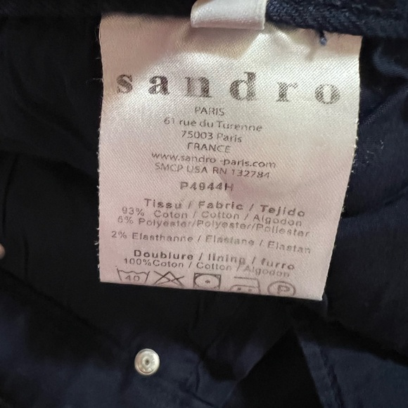 SANDRO Paris Pinstripe Denim 5 Pocket Jeans Dark Blue Size 40 FR Size 8 US - Picture 6 of 15